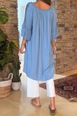 Made in Italy Menorcan Crochet Shoulder Dress Denim